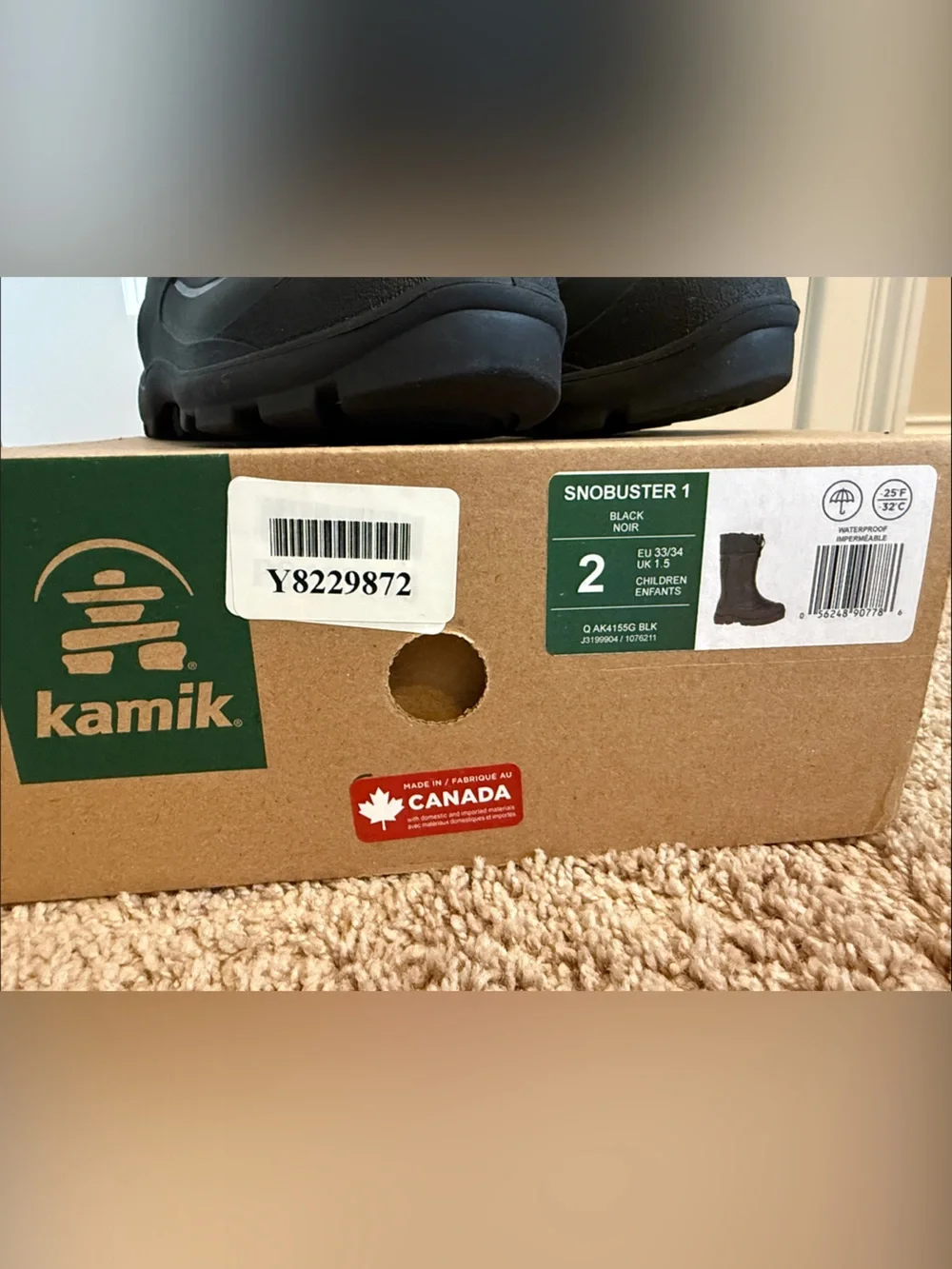 Kamik Black Kids Waterproof Snow Boots with Drawstring Cuff
